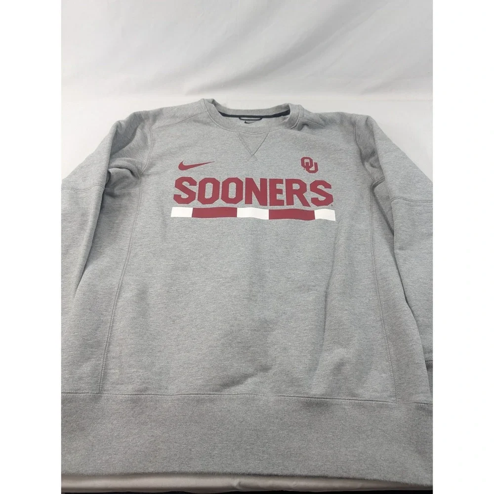 Nike Oklahoma Sooners Sweatshirt Adult Medium Reverse Weave Gray Crimson Swoosh
